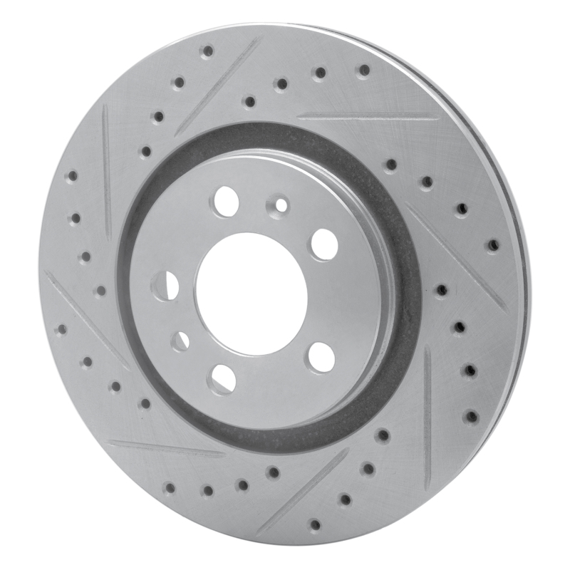 Volkswagen Golf Brake Rotor (1) - Front Left - R1 Concepts - Drilled & Slotted - Silver - `98-`15